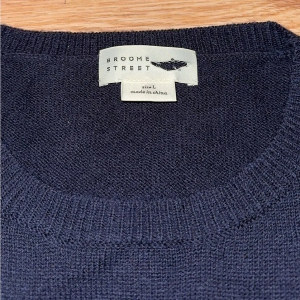 Kate Spade Broome Street Navy Blue Wool Blend Owl Crewneck Sweater Large‎